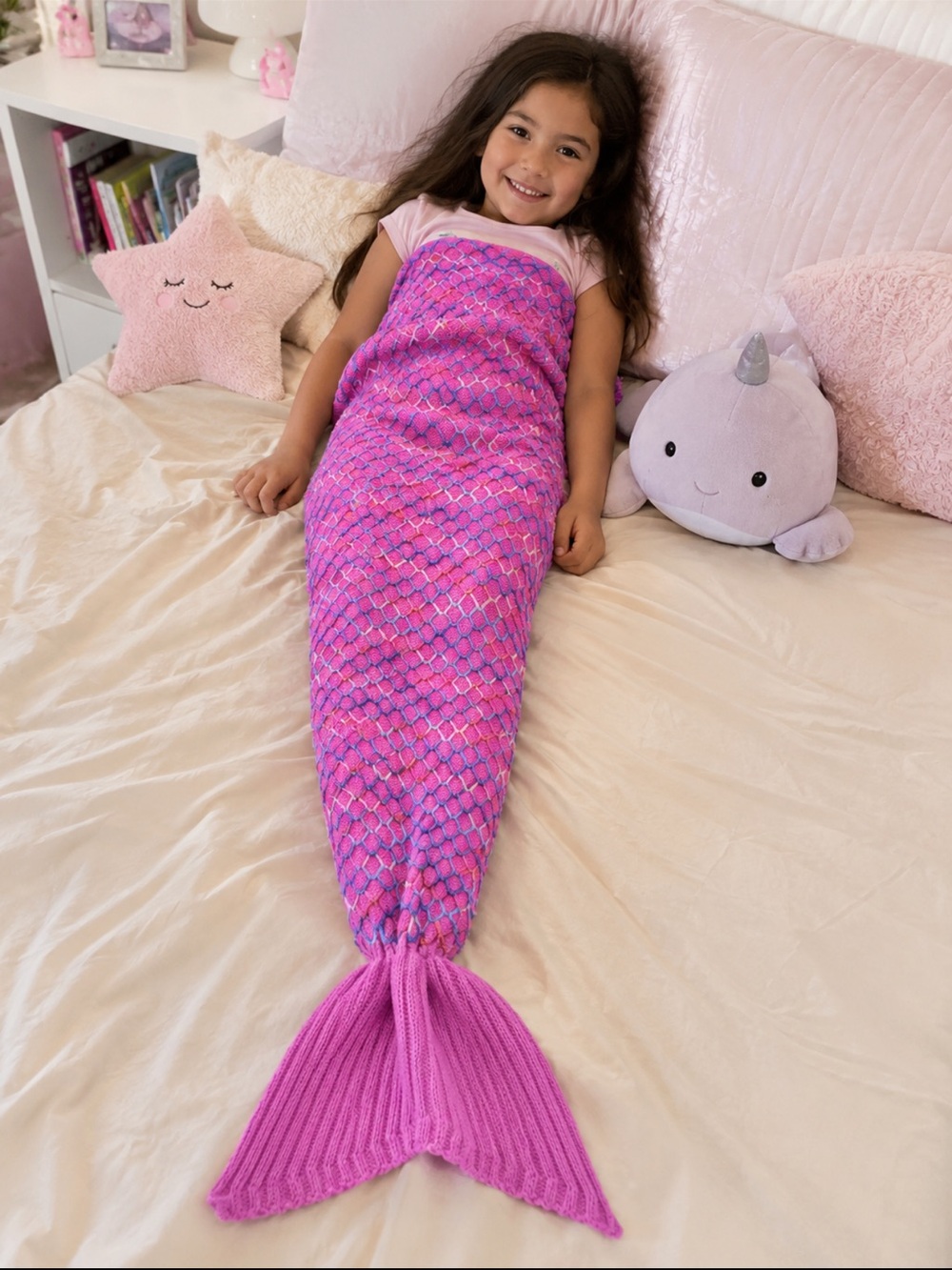 Kids Mermaid Tail crochet Blanket - Pink & Purple